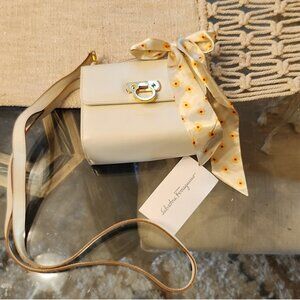 Salvatore Ferragamo Ivory Calfskin Leather With Gold Hardware GUC